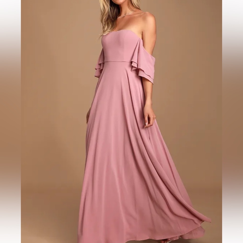 Lulus Off the Shoulder Maxi Dress - Dusty Pink